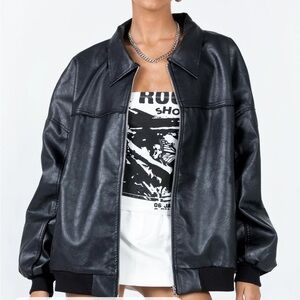 Princess Polly Goldsmith Faux Leather Bomber Jacket Black